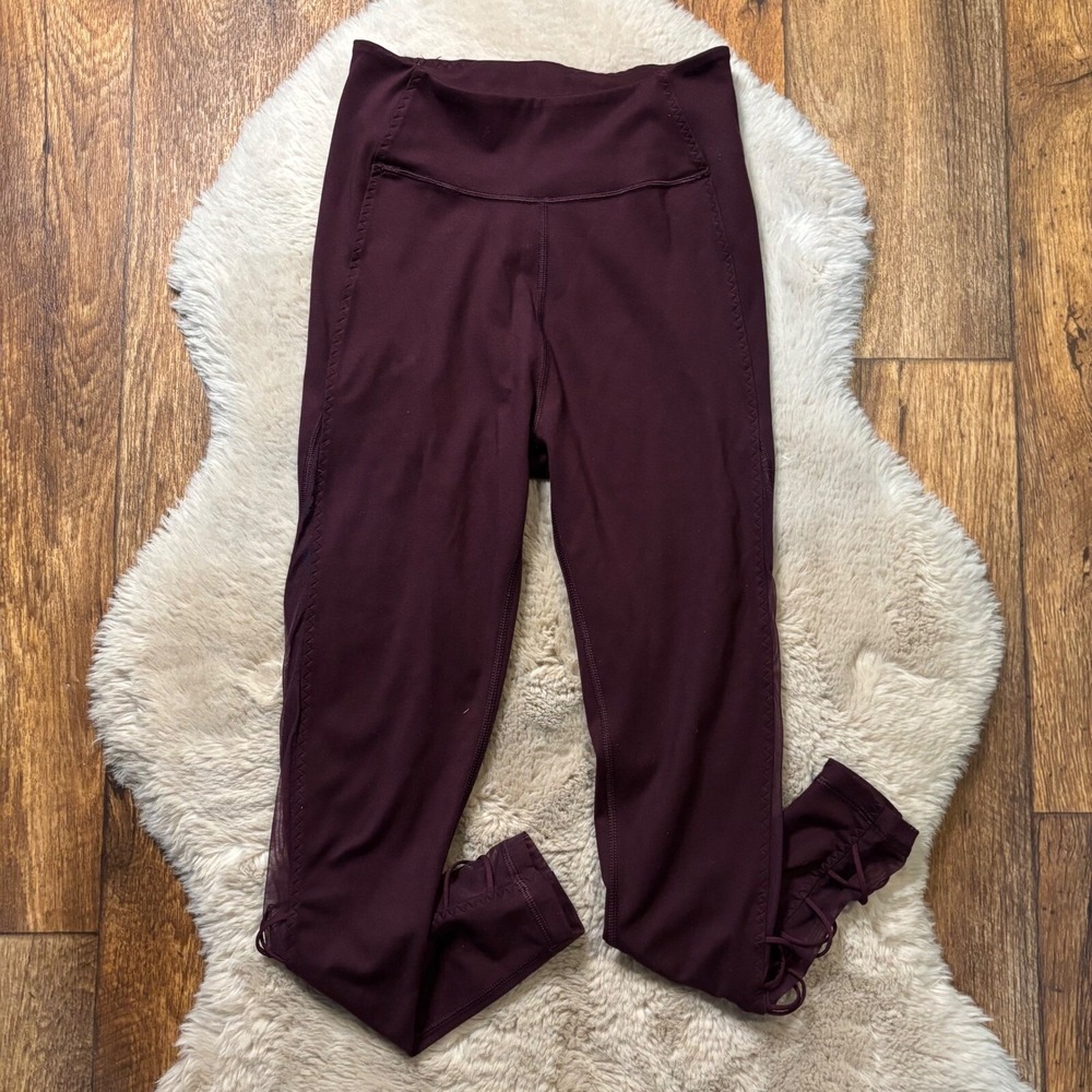 Victorias Secret Leggings Size 4 Burgundy Side Cut Out Lace Mesh